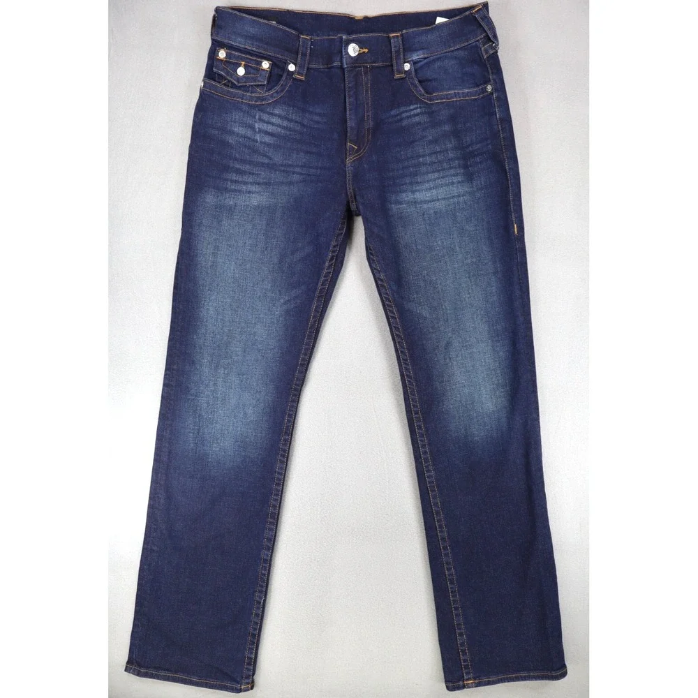 True Religion Denim 36x32 Ricky Relaxed Straight Jeans Flap Pockets Stitching‎